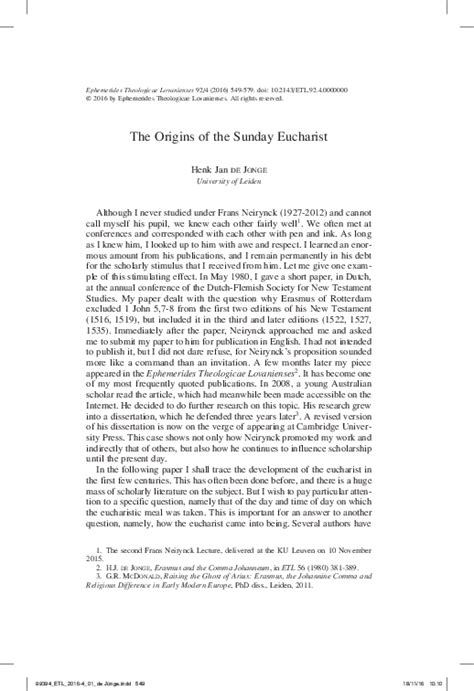 Henk de jong (born 27 august 1964, in drachten) is a dutch football manager, who manages dutch eredivisie side sc cambuur. (PDF) The Origins of the Sunday Eucharist | Henk de Jonge ...