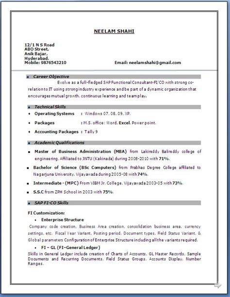 Listing work history and professional background. SAP FICO Resume 3 Years Experience