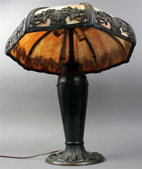 Sold Price Pc Antique Cast Metalslag Glass Electric Table Lamp