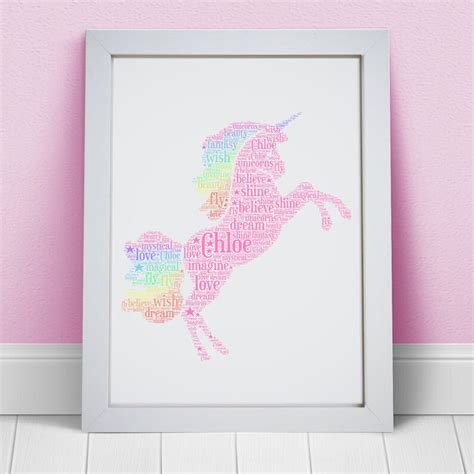 Personalised Rainbow Unicorn Print Custom Name Word Wall Art Etsy