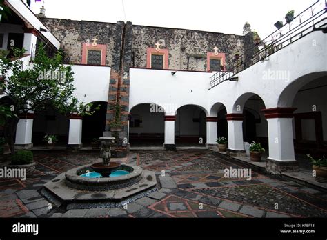 Mexico City, Mexio - 2017: Interior patio with galleries at the