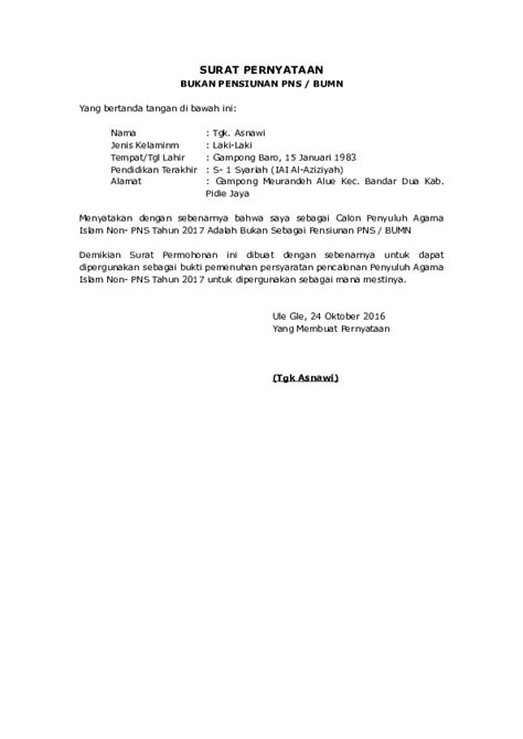 Doc 6 Surat Pernyataan Bukan Pensiunan Bumndocx Mukhlisuddin