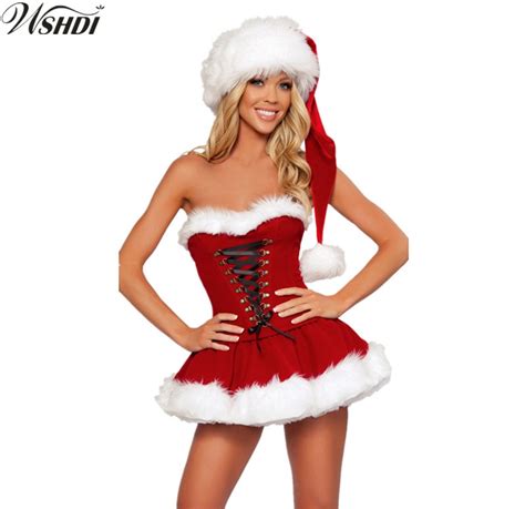 M 2XL Deluxe Sexy Bandage Red Velvet Christmas Costumes Miss Santa