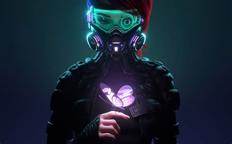 1280x800 Cyberpunk Girl In A Gas Mask Looking At The