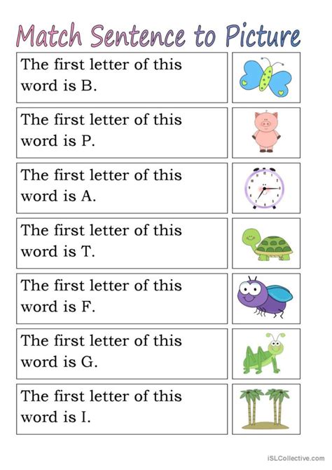 Match Sentence To Pictures Alphabet English Esl Worksheets Pdf And Doc