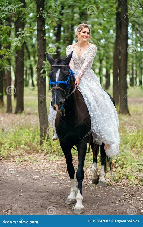 Beautiful Blonde Bride Riding A Horse Rides A Wedding Ceremony Wedding