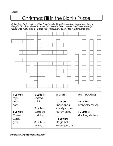 Christmas Printable Puzzle Free Fill In The Blanks