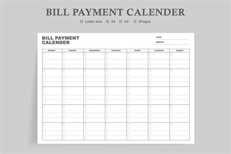Bill Payment Calendar Grafika Przez Watercolortheme · Creative Fabrica