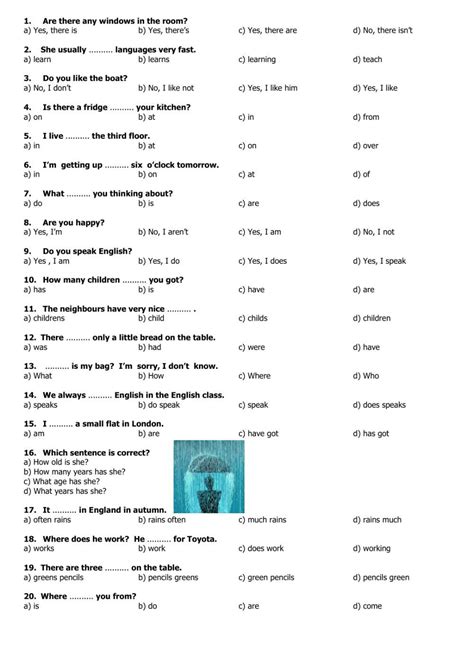 Beginners Multiple Choice Test 3 Worksheet Multiple Choice Can