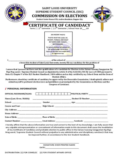 Comeleccertificate Of Candidacy Government Politics