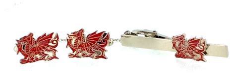 Red Welsh Dragon Tie Pin And Cuff Link T Set Ebay