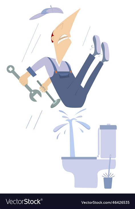 Plumber Worker Toilet Repair Water Plumbing Vector Image