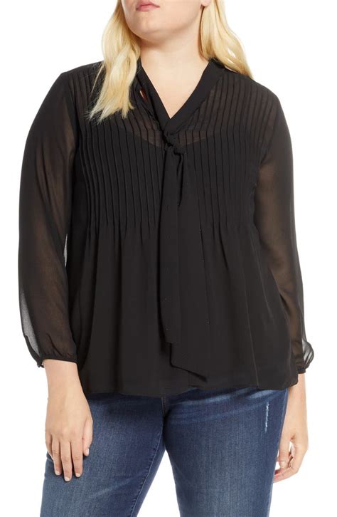 1state Tie Neck Pintuck Chiffon Blouse Plus Size Nordstrom