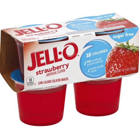 Jell O Sugar Freelow Calorie Strawberry Gelatin Snack Pack