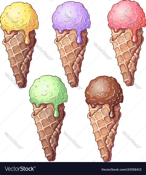 Set Colorful Ice Cream Hand Drawing Royalty Free Vector