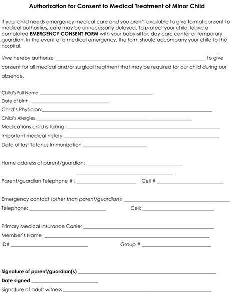 child medical consent form templates  samples  word