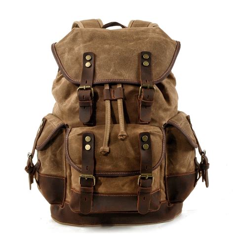 Vintage Canvas Backpack Waterproof Traveling Hiking Leather