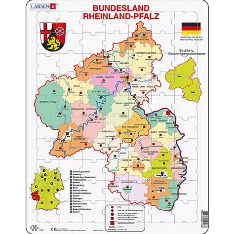 ˈʁaɪ̯nlant ˈp͡falt͡s ( listen)) is a western state of germany. Rahmen-Puzzle, 70 Teile, 36x28 cm, Karte Rheinland-Pfalz ...