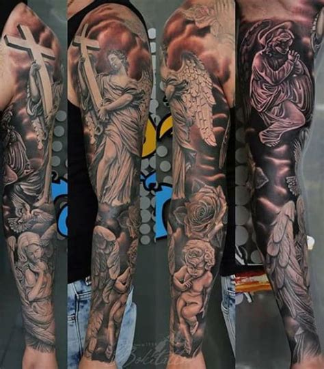 What remains today is that tattoos tell a story, whether it is who we want to be, an event that happened in the past that shaped us, favorite bible verse, christian sayings, religious quote, or a symbol of something meaningful.there are a lot of things to think about and keep in mind when considering a tattoo. 75 Religious Sleeve Tattoos For Men - Divine Spirit Designs
