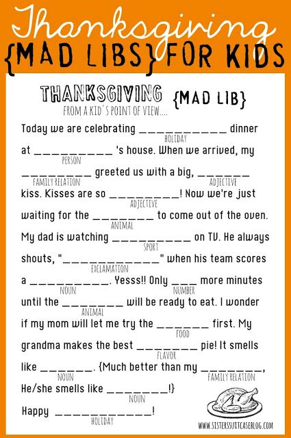What age are mad libs for? Thanksgiving Mad Libs Printable - My Sister's Suitcase ...