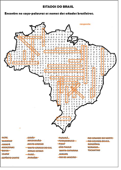 Caça-palavras Estados Do Brasil Respostas