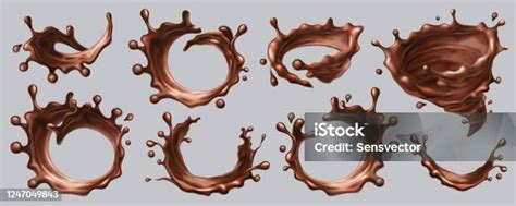 Percikan Coklat Vektor Tetes Cairan Realistis Percikan Pusaran Terisolasi 3d Pada Latar Belakang