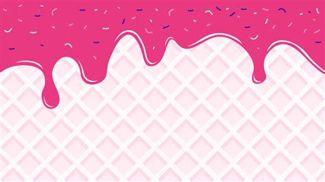 Strawberry Ice Cream Background With Cone Texture And Sprinkles