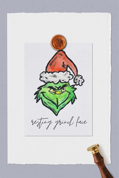 Printable Christmas Card Grinch Card Resting Grinch Face Etsy