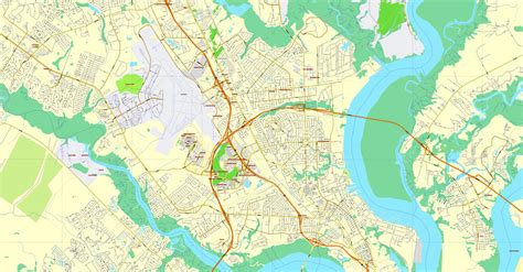 Charleston South Carolina Printable Map Us Exact Vector Street City