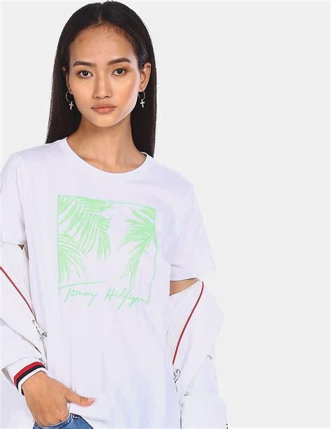 Buy Tommy Hilfiger Women White Short Sleeve Brand Graphic T Shirt