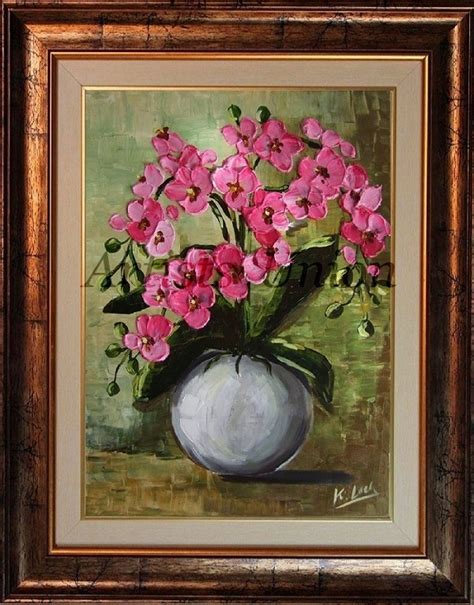 Pink Orchids Palette Knife Original Oil Painting Flowers Bouquet