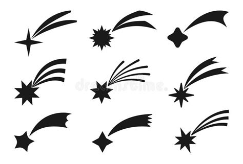 Comet Shooting Falling Silhouette Star Black Set Stock Vector