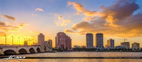 Panoramic View West Palm Beach Skyline At Sunset Over The Lake Worth