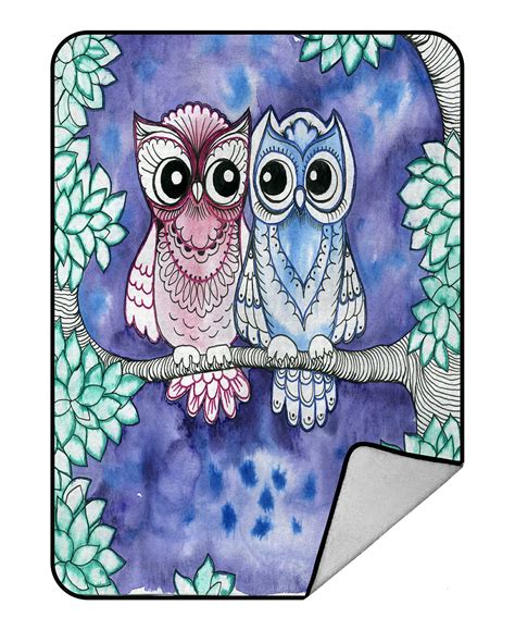 Phfzk Animal Blanket Cute Owls On Tree Fleece Blanket Crystal Velvet