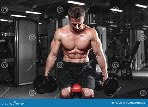 Handsome Athletic Fitness Man Posing And Trains In The Gym Stock Image