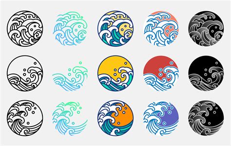Water And Ocean Wave Line Art Logo Vector Illustration Oriental Style