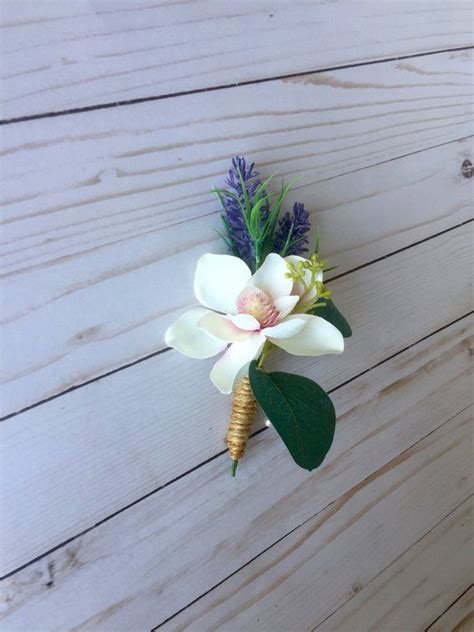 Silk Boutonniere Wedding Boutonniere Magnolia Boutonniere Mens Lapel Flower Artificial