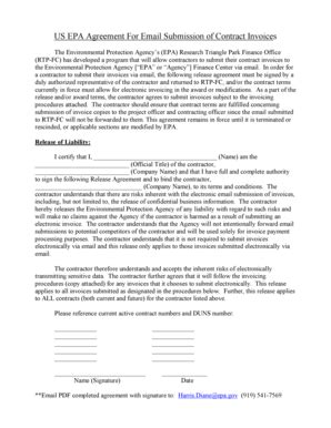 Fillable Online epa EPA Agreement for Email Submission of Contract Invoices Release agreement to ...
