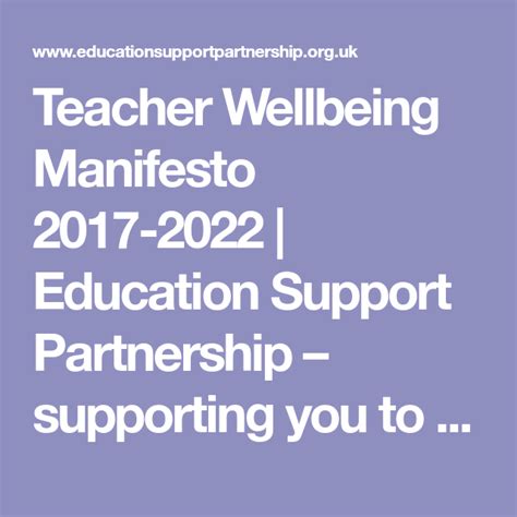 Teacher Wellbeing Manifesto 2017 2022 Education Support Partnership