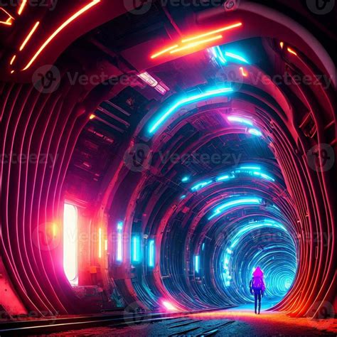 Concept Art De Souterrain Tunnel Dans Néon Futur Ville Génératif Art