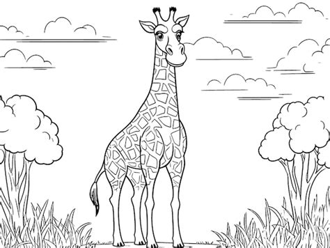 Premium Ai Image Giraffe Coloring Book Page Black And White Outline