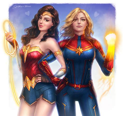 Artstation Cute And Cool Wonder Woman And Captain Marvel Spiderwee