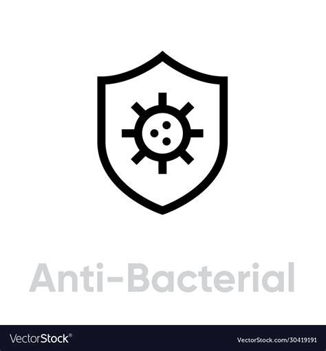 Anti Bacterial Shield Icon Editable Line Vector Image