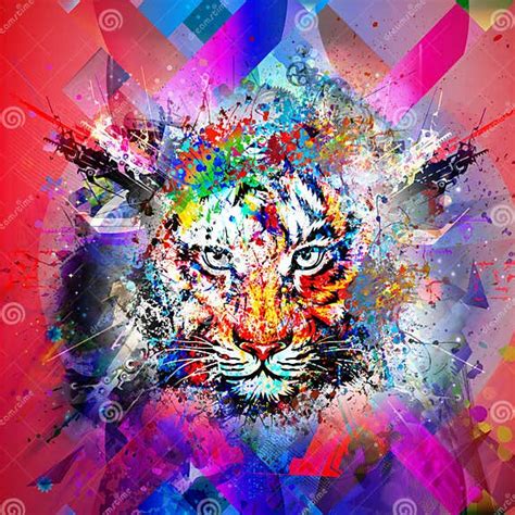 Abstract Colorful Illustration Of Tiger With Paint Splashes Stock