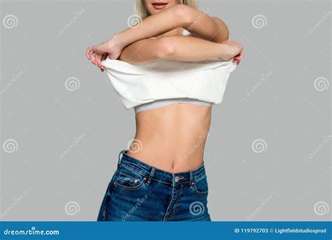 Cropped View Of Stylish Woman Taking Off Clothes Stock Image Image Of Seductive Alone 119792703