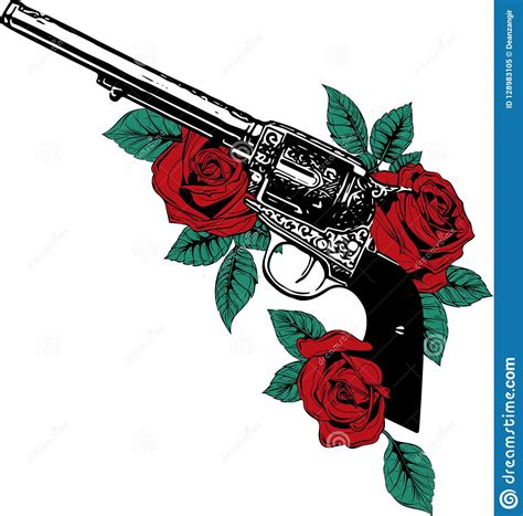 Gun&flower men slim leather briefcase in black. Vector Illustration Of Guns On The Flower And Ornaments ...
