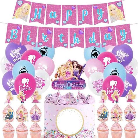buy party decorations banner for barbi ballons caketopper for girl pink barbi dreamhouse sweet
