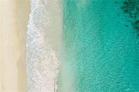Beach And Azure Sea With Waves From Top View Stock Image Image Of
