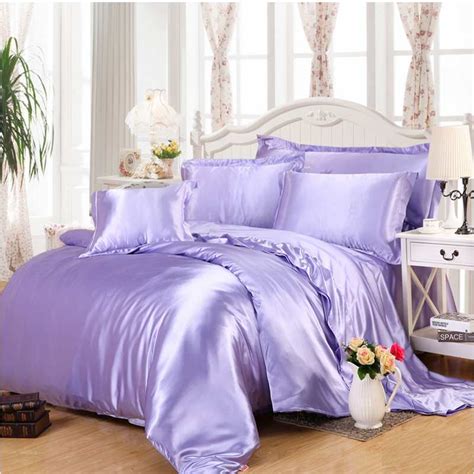Light Purple Imitated Silk Satin Bedclothes Bedding Set Queen King 4pcs