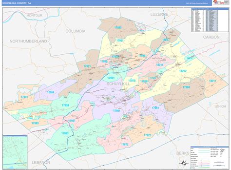 Schuylkill County Pa Wall Map Color Cast Style By Marketmaps Mapsales